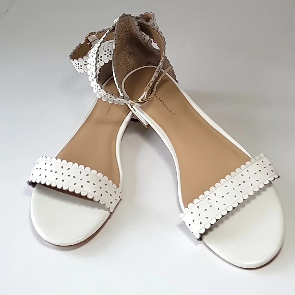 New, Anthropologie wrap around white eyelet leather  sandal  women's size 10
